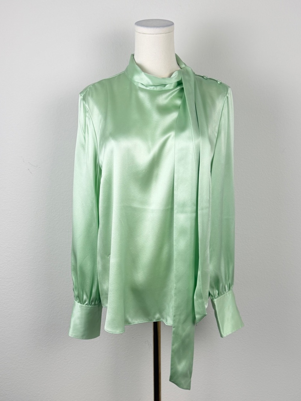 J.Crew Collection Silk Tie Neck Blouse Mint Green Size M